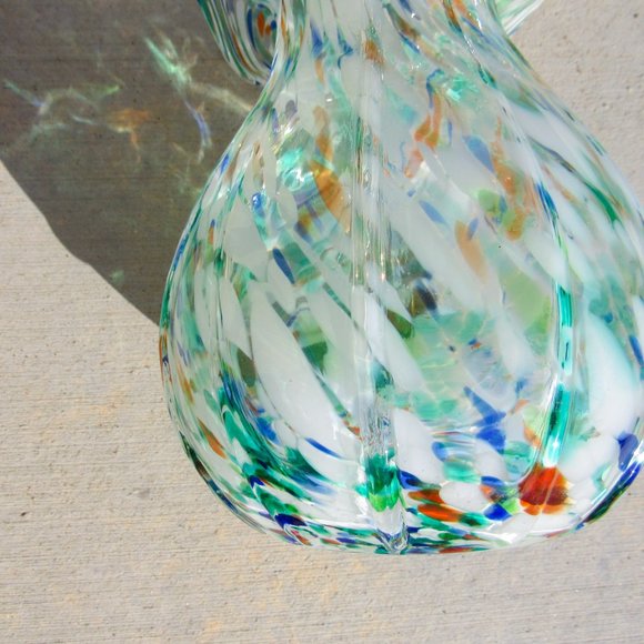Artisan Glass Flower Vase Ruffle Rim Speckled Multicolor-Medium Bloom Vase - Picture 3 of 11